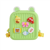 Children's backpack, bright green front with character and star patches
