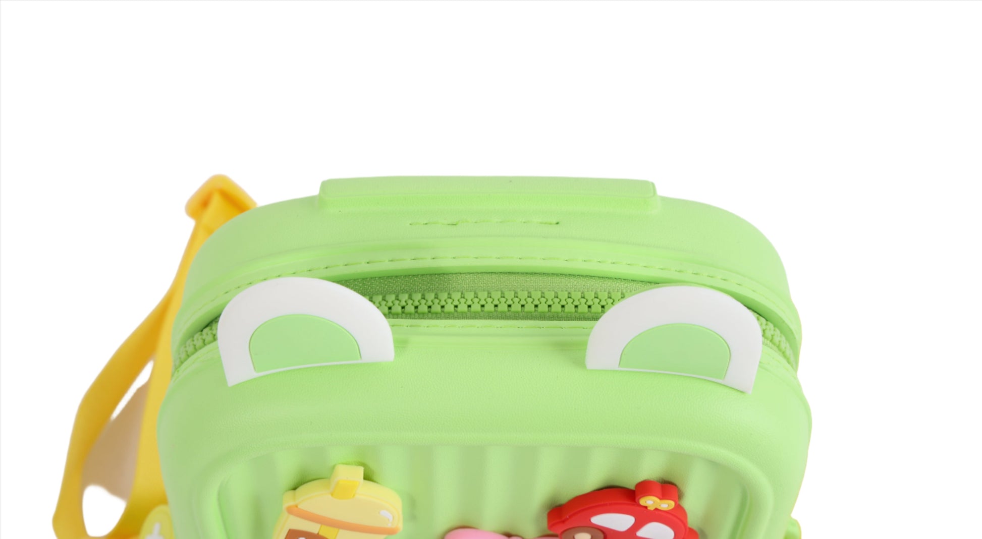 Children's backpack top with zipper and light green handles