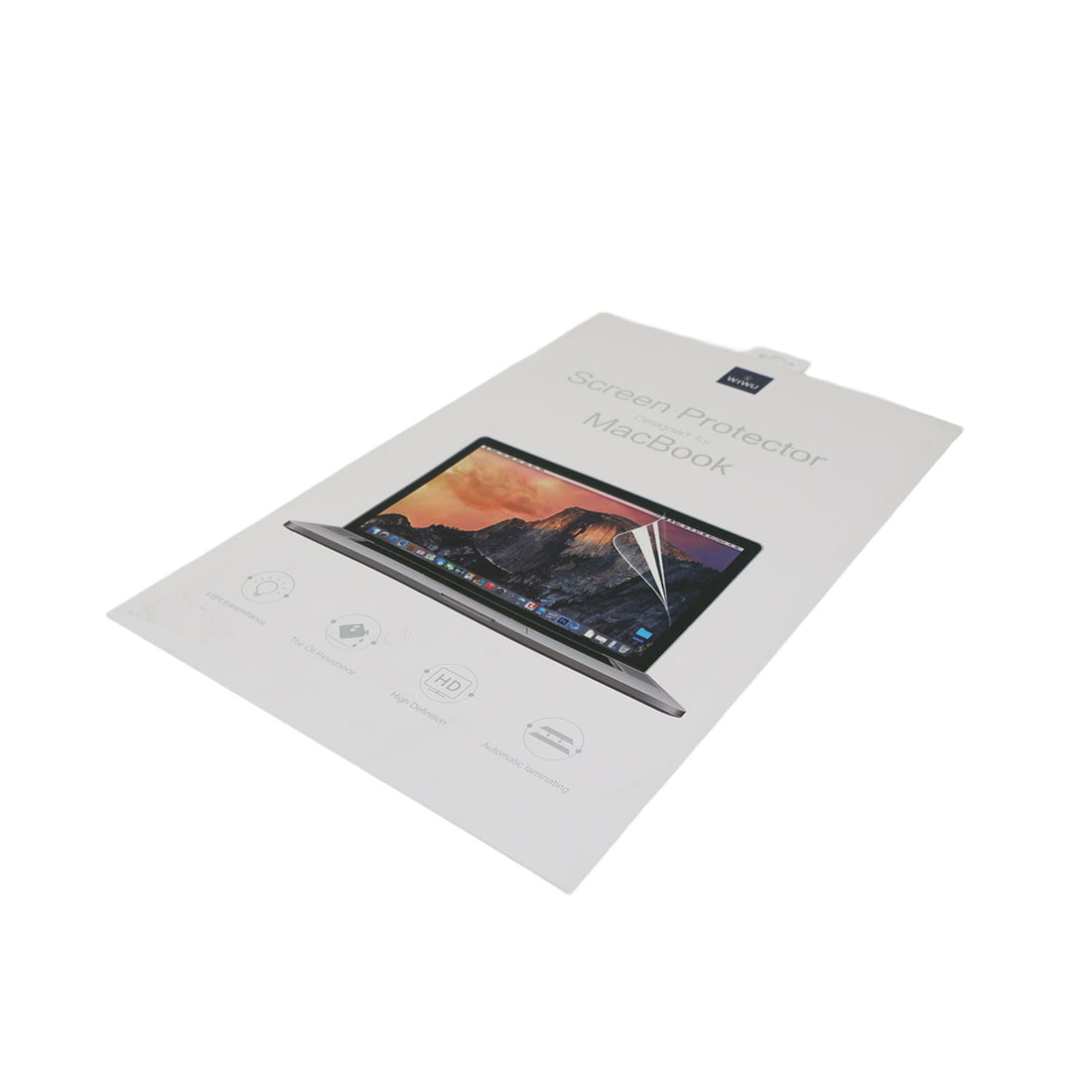 MacBook screen protector sheet with laptop screen graphic and corner alignment tip