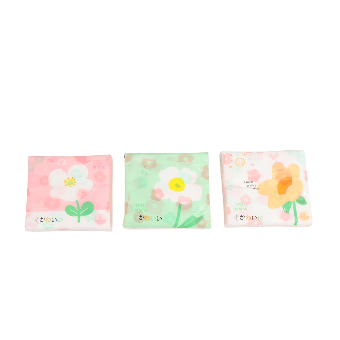 Flower print paper sheets, three colors: pink, green, and off-white, 120