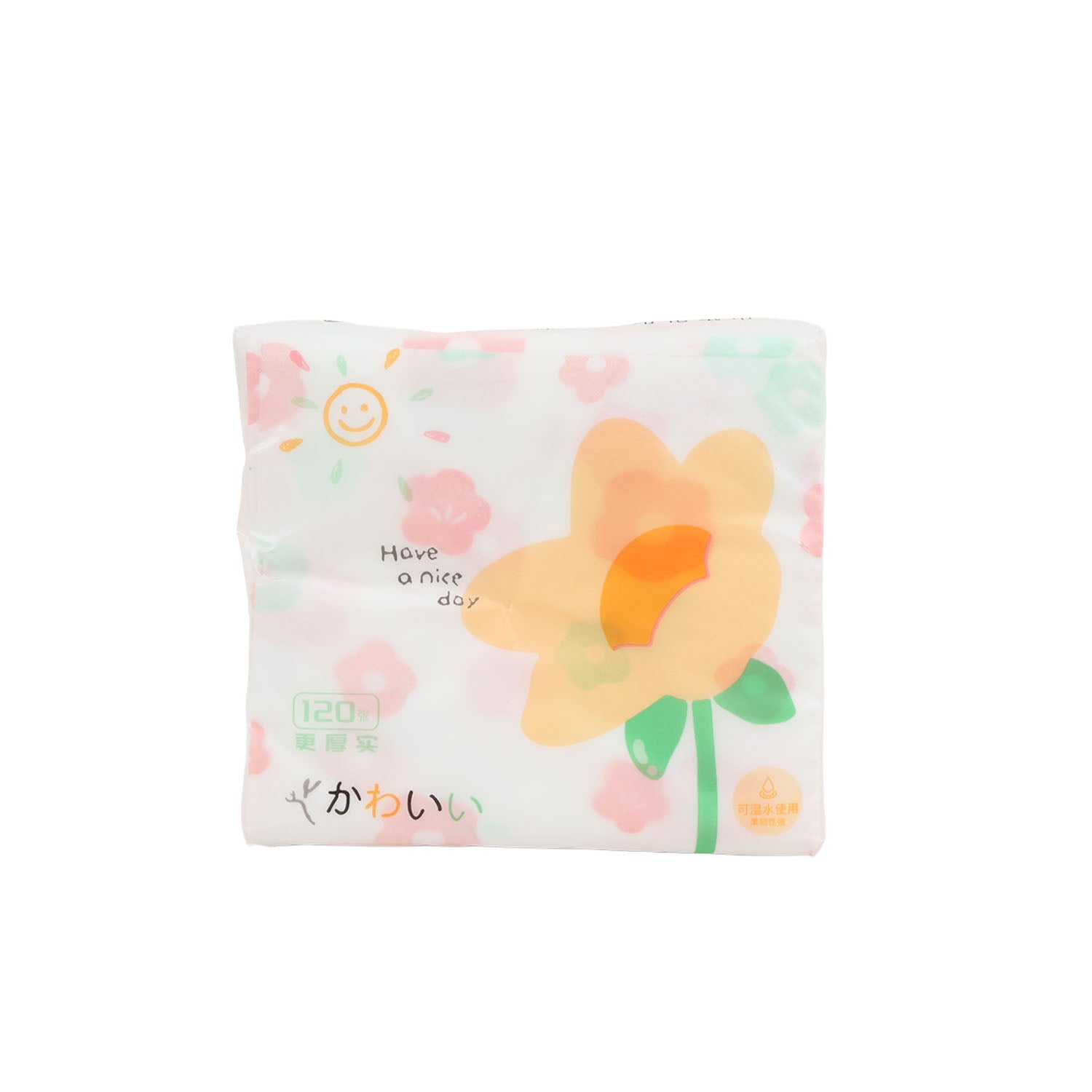 Flower print paper sheet with off-white background and orange-yellow flower design, 120