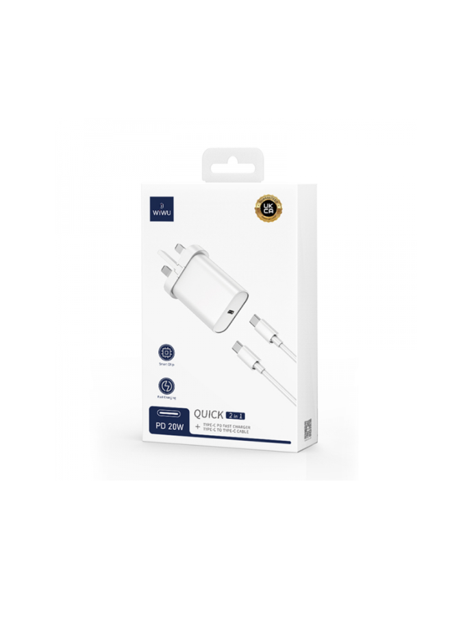 2 - شاحن WWU سريع 20 واط مع كابل USB-C و Lightning