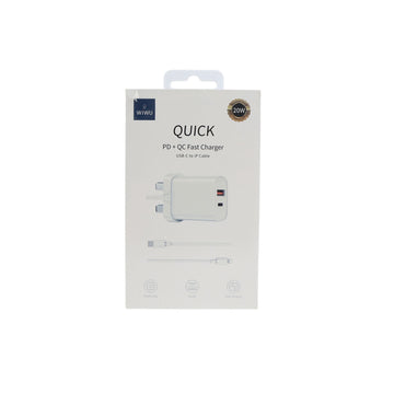 مجموعات شاحن PD+ QC+ كابل بمقبس المملكة المتحدة+ كابل من النوع C إلى Lightning Wi-U002
