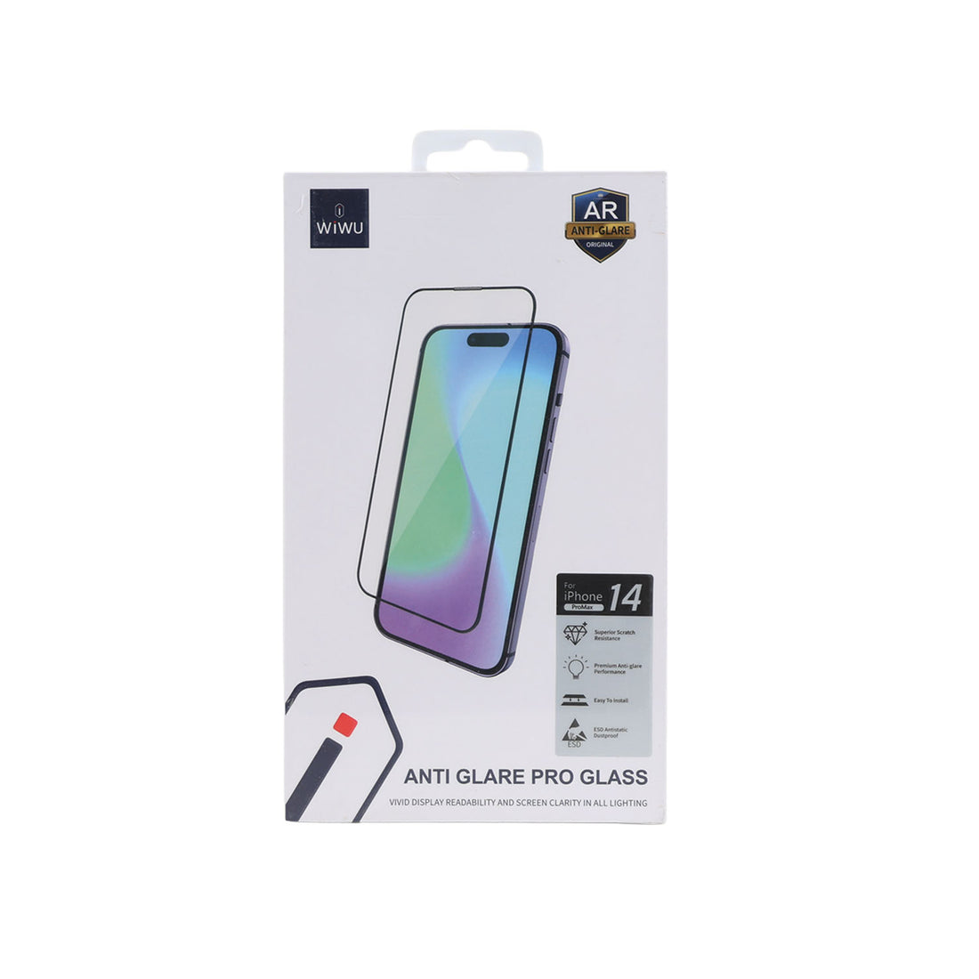 Anti-glare screen protector glass for iPhone 14 Pro Max, transparent AR in retail box