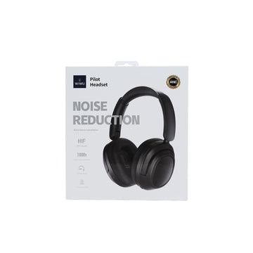 Black over-ear pilot headset shown in retail packaging box