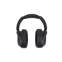 Black over-ear pilot headset front view with dual ear cups