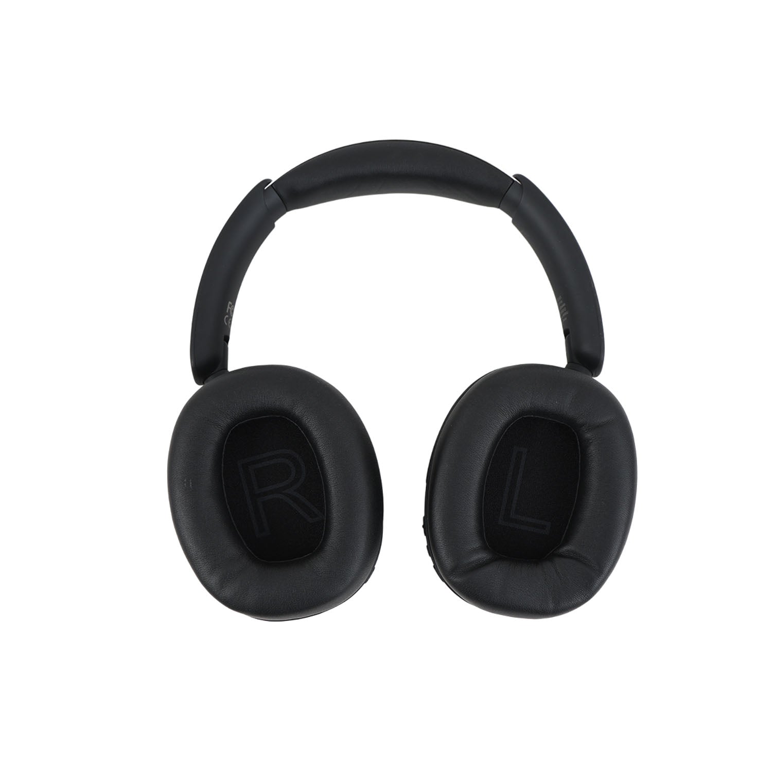 Black over-ear pilot headset ear pads with L and R markings on cushions