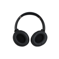 Wireless over-ear headphones, front view of black cushioned ear cups.