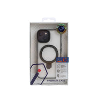Gray iPhone 15 case with magnetic alloy ring stand, card-ready cutouts