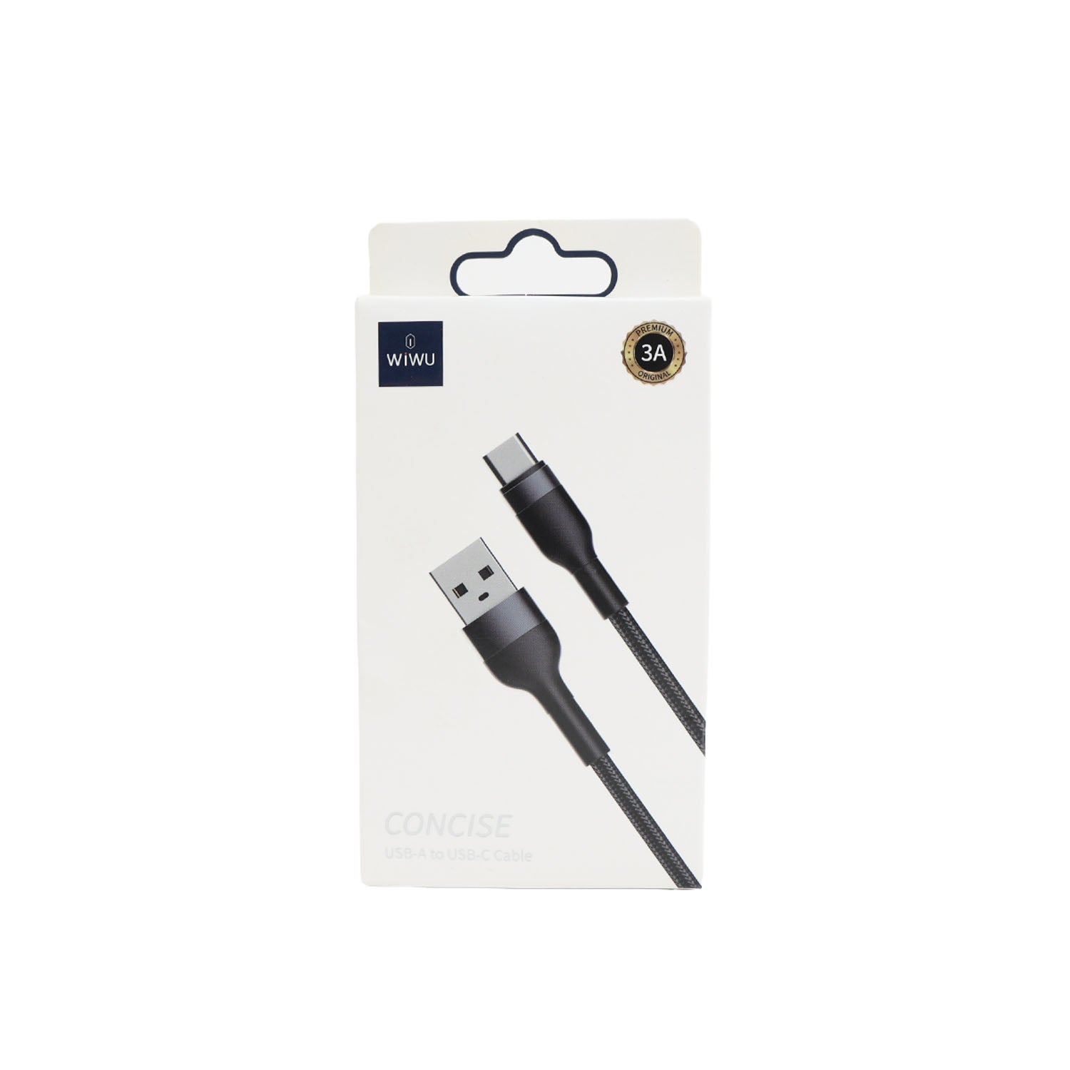 USB Type-C 1.2 m cable, black USB-A to USB-C, shown on retail package