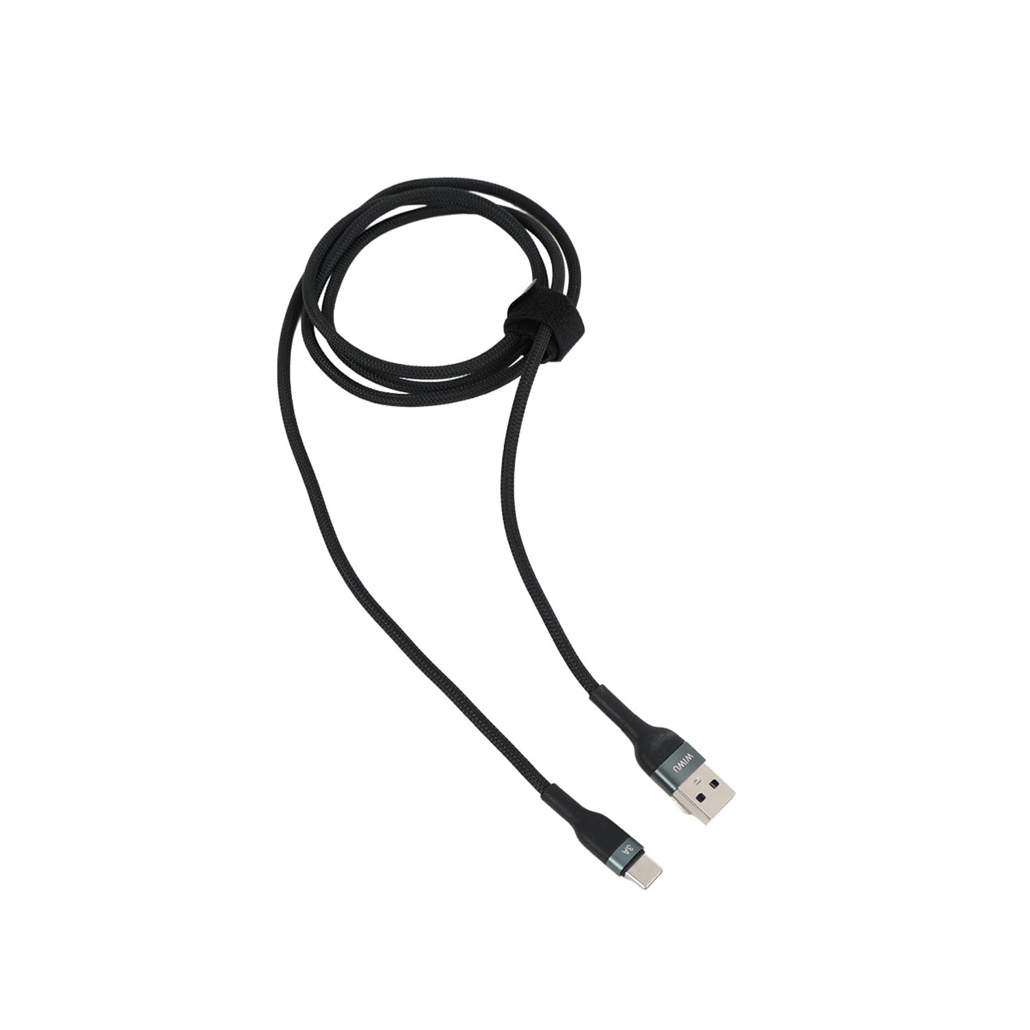 USB Type-C 1.2 m cable, black cord with USB-A and USB-C ends