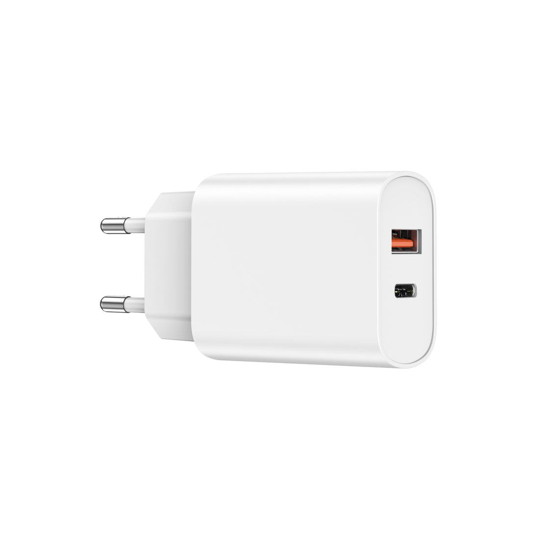 White wall charger with USB-C port and small orange indicator light