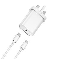 White PD wall charger with charging cable set and plug ends