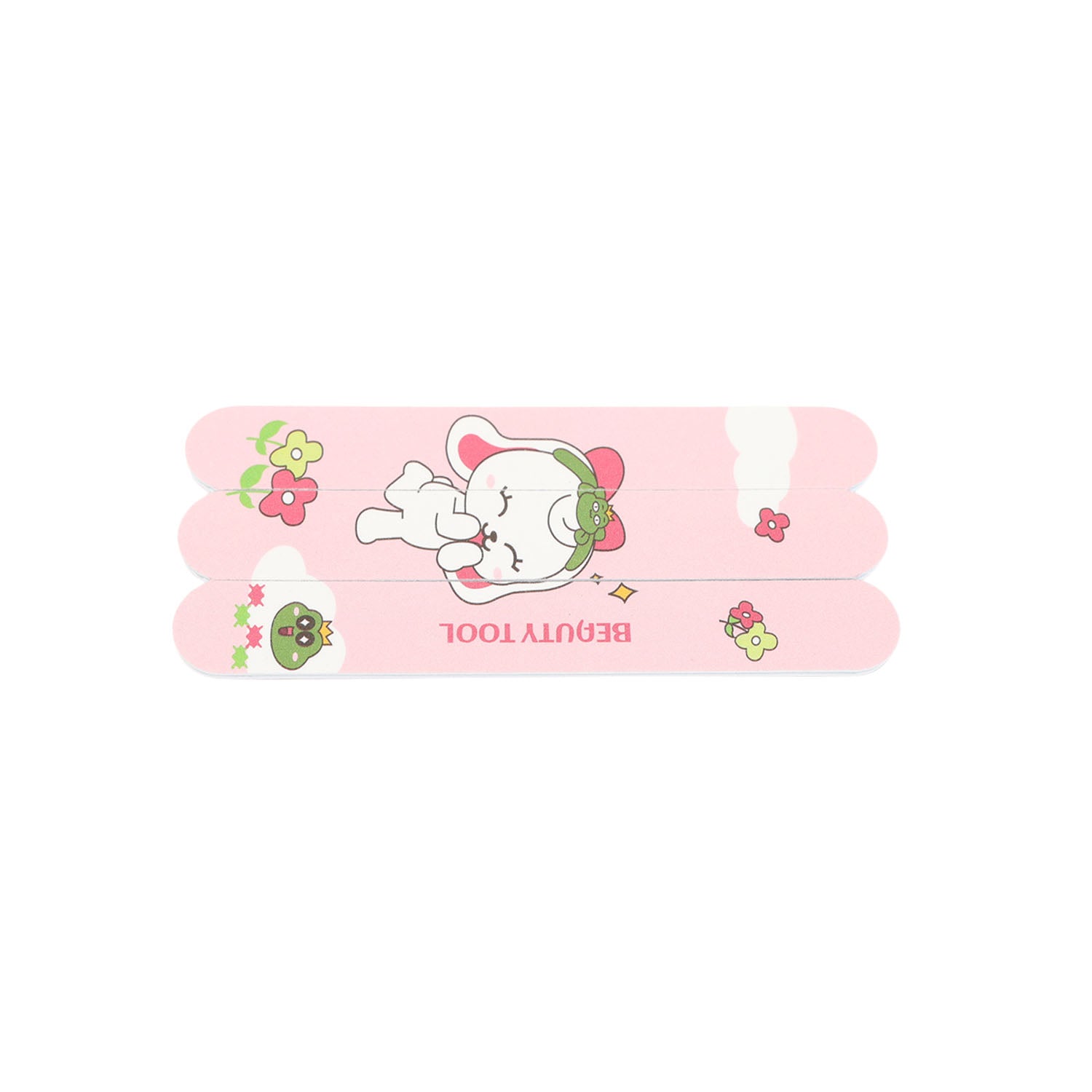 Pink nail file with cartoon character and flower decorations, marked "Beauty Tool"