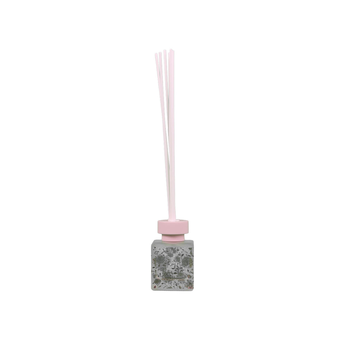 100ml reed diffuser bottle with pink cap and three pale reeds