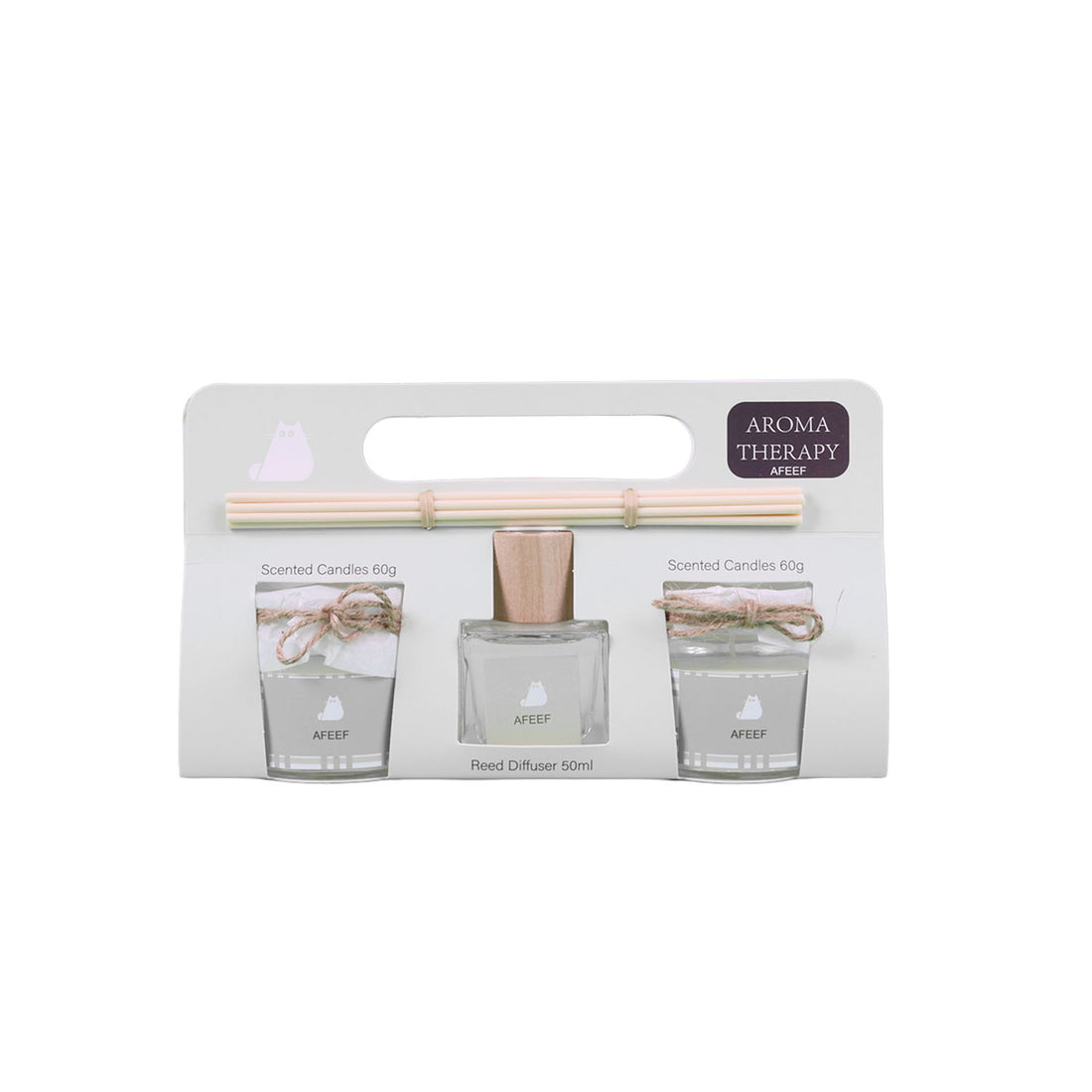 Reed diffuser set with 2 scented candles, glass jars, reed sticks
