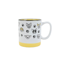 400ml ceramic cup with pet faces and paw prints, yellow base, white handle