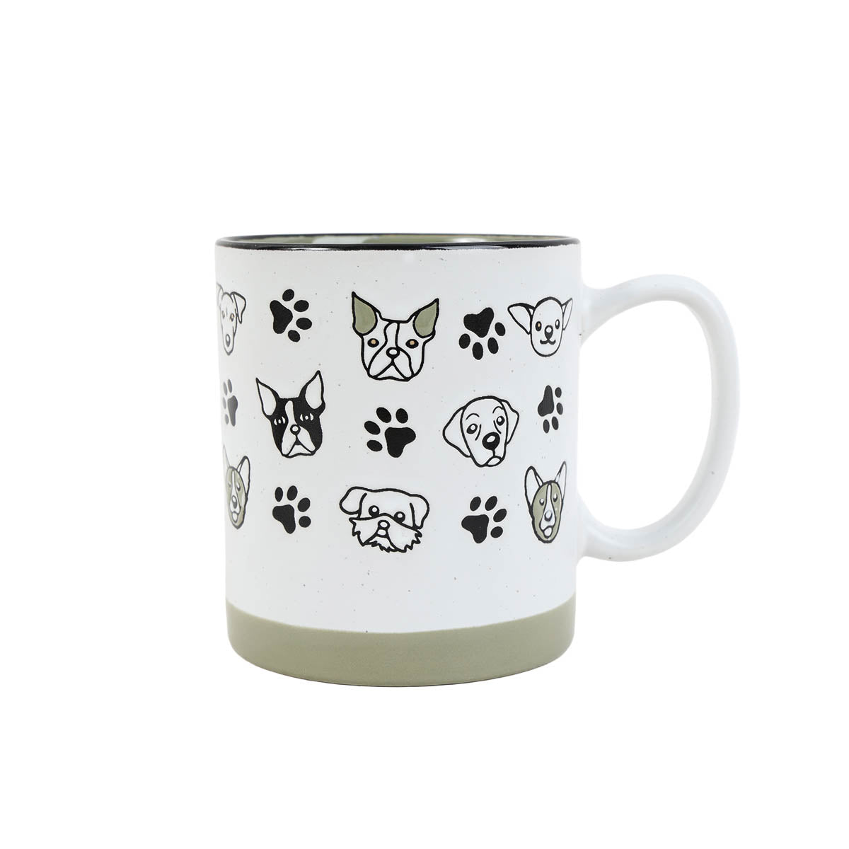 400ml ceramic cup with pet faces and paw prints, sage green base, white handle