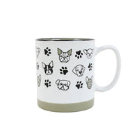 400ml ceramic cup with pet faces and paw prints, sage green base, white handle