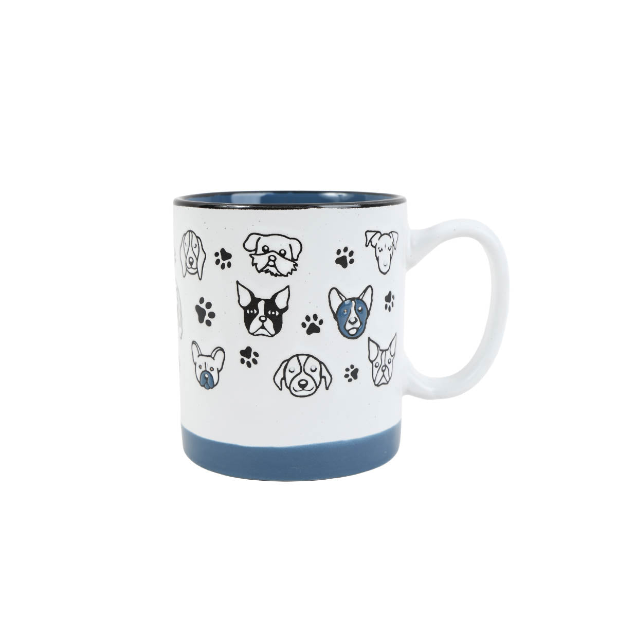 400ml ceramic cup with pet faces and paw prints, dark blue base, white handle