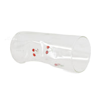 Clear glass drinking cup with cherry motif, cylindrical with wide rim