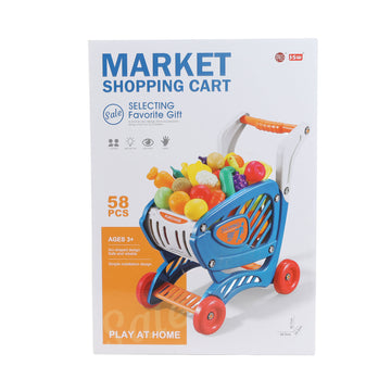 Blue Shopping Cart with Fruits & Vegetable