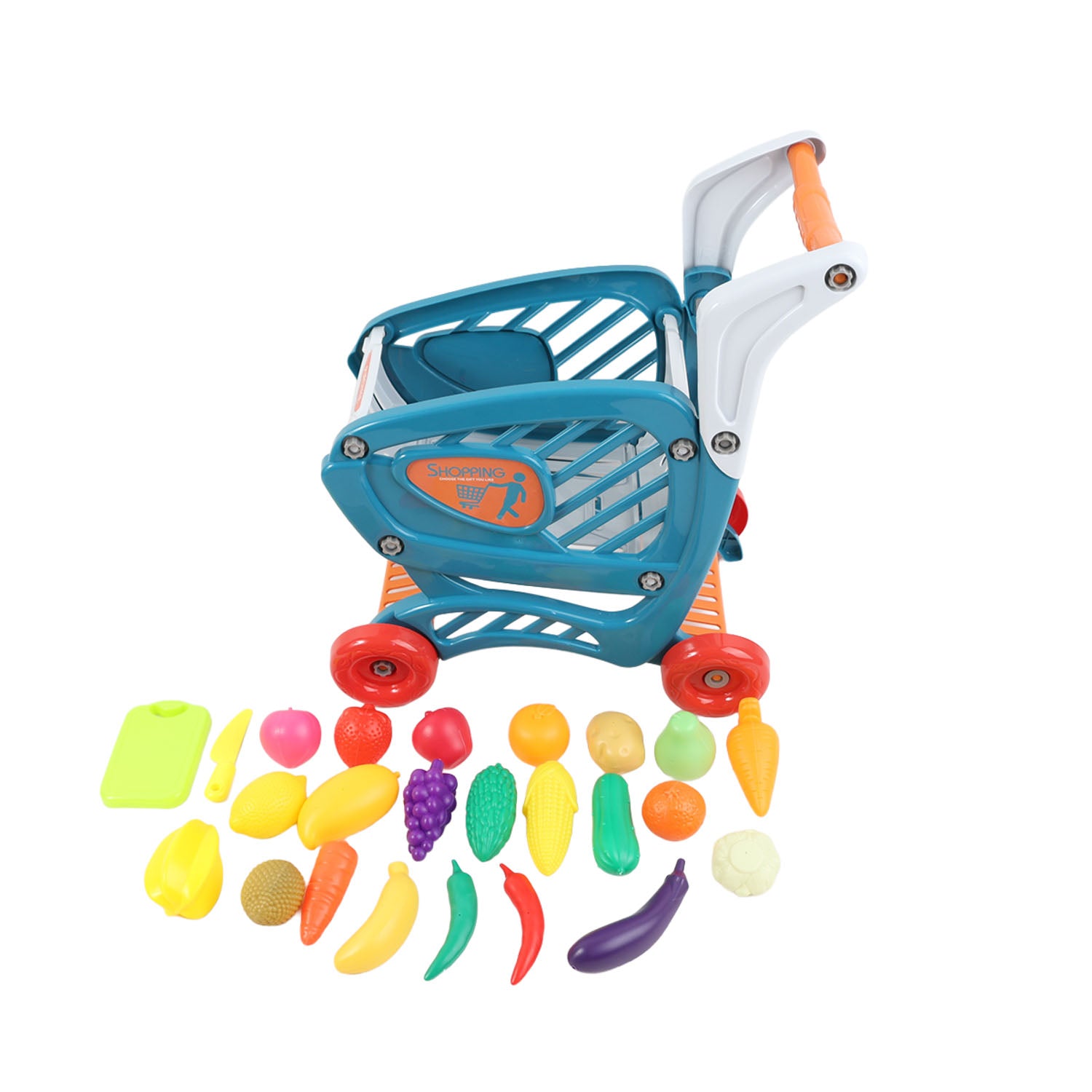 Blue Shopping Cart with Fruits & Vegetable