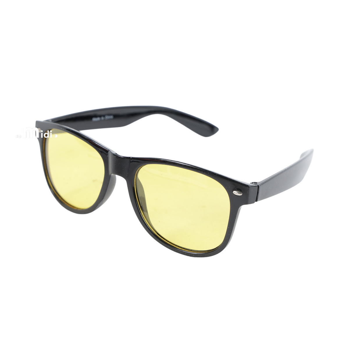 Night-vision sunglasses with black aviator frames and yellow-tinted polarized lenses
