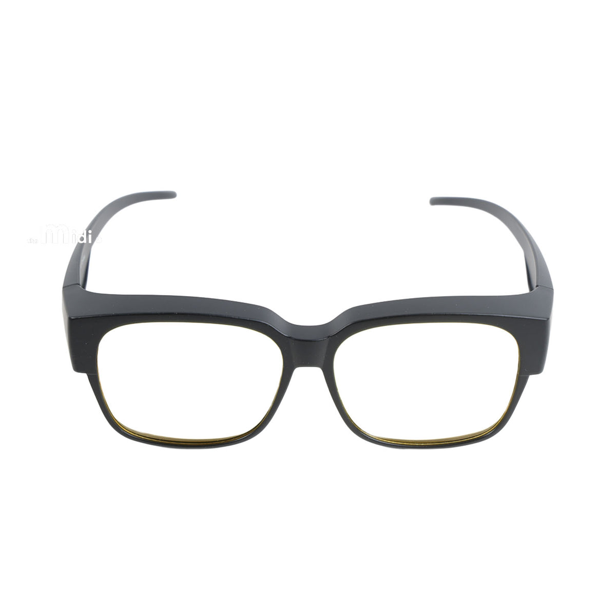 Night-vision sunglasses with black rounded-rectangle frames and yellow-tinted lenses