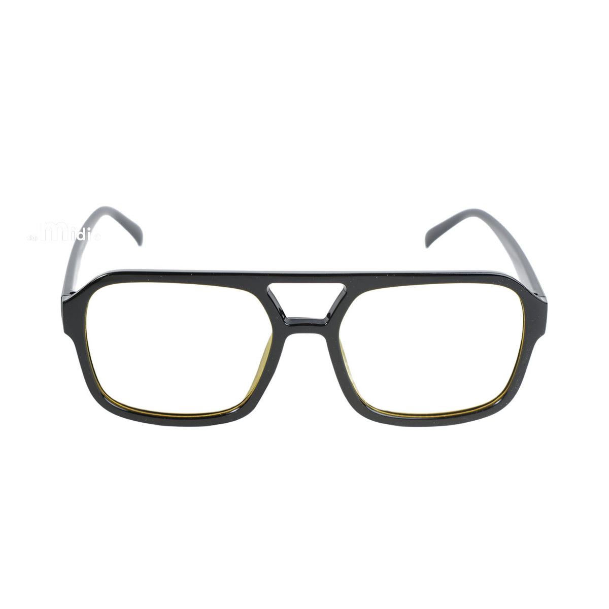 Night-vision sunglasses with black rectangular frames and yellow-tinted polarized lenses