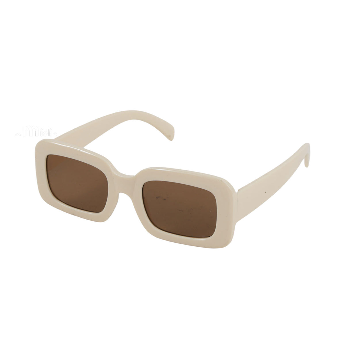 Beige rectangular sunglasses with brown lenses