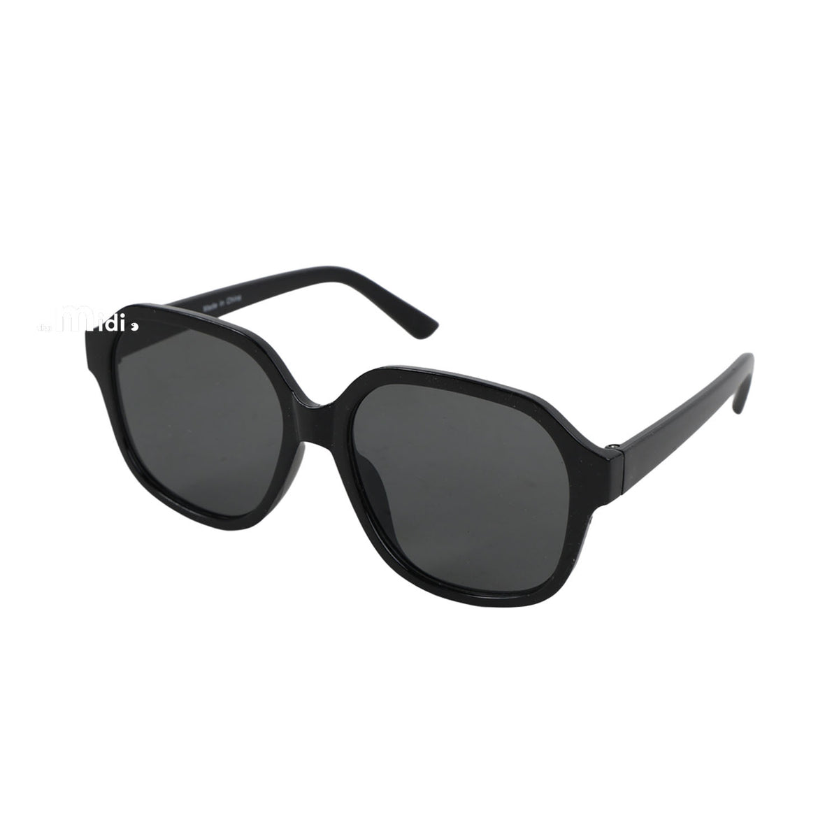 Black oval sunglasses with dark lenses