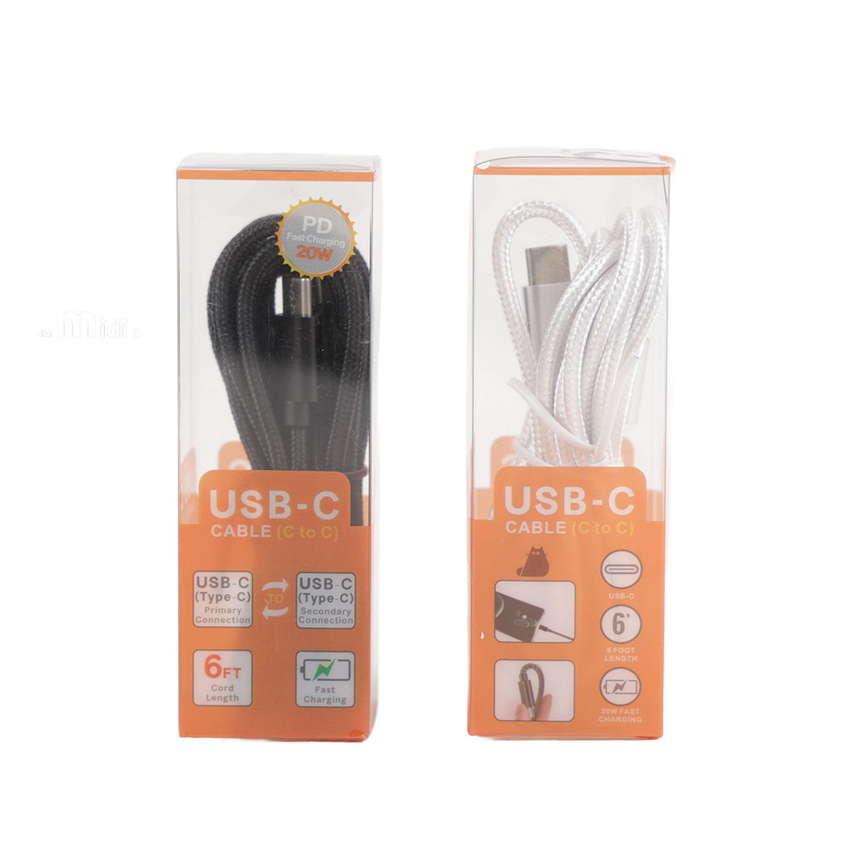 6ft USB-C to USB-C charging cable, black, with Type-C connectors