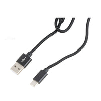 USB-A to USB-C charging cable close-up with USB-A and USB-C ends, black braided