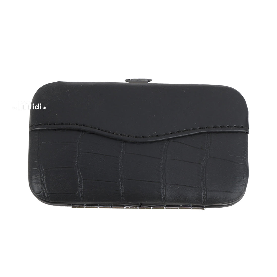 Manicure set case, black faux-leather with snap closure