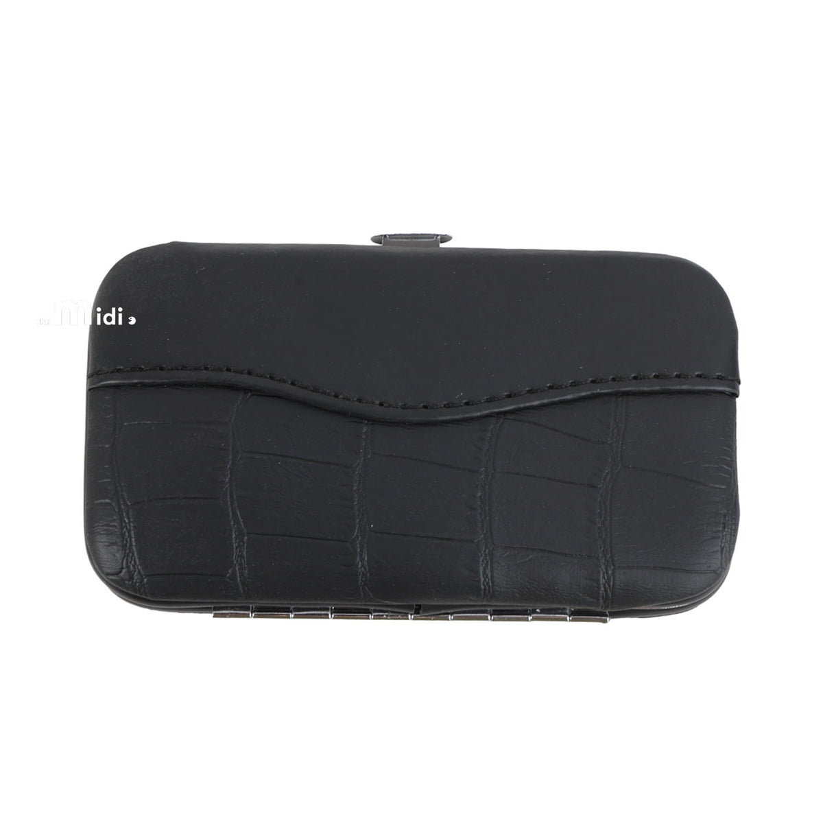 Manicure set case, black faux-leather with snap closure