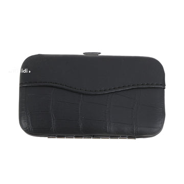 Manicure set case, black faux-leather with snap closure
