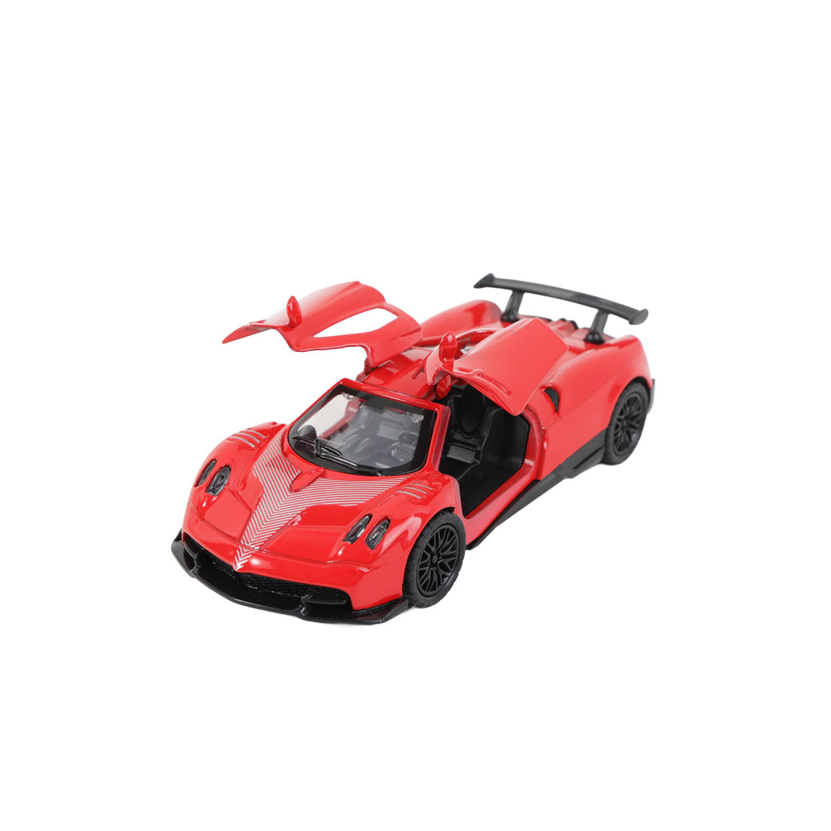 Red alloy pull-back sports car toy, open doors, 1:36 scale