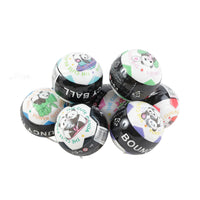 Group of panda-print bouncy balls in assorted colors viewed from above