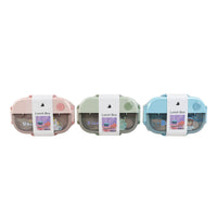 Set of three double-compartment lunchboxes: light pink, mint green, and light blue