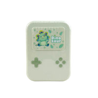Light mint green kids lunch box with Dino Saur themed front graphics