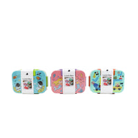 3-compartment plastic lunch boxes with mixed designs, shown closed with white latch