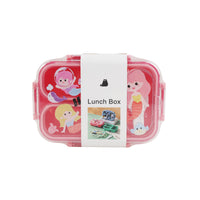 Pink 3-compartment plastic lunch container with snap lid, 850 ml capacity