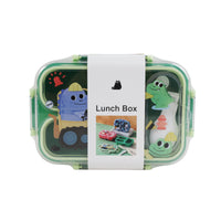 Green 3-compartment plastic lunch container with snap lid, 850 ml capacity