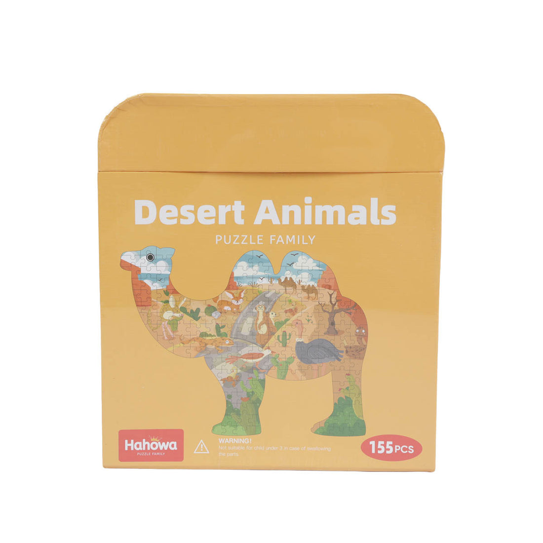 Desert Animals 155-piece puzzle box showing elephant silhouette, Hahowa logo