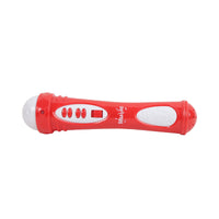 Red toy microphone with oval speaker window and top handle