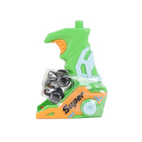 Green handheld launcher with attached mini vehicle