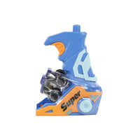 Blue handheld launcher with attached mini vehicle