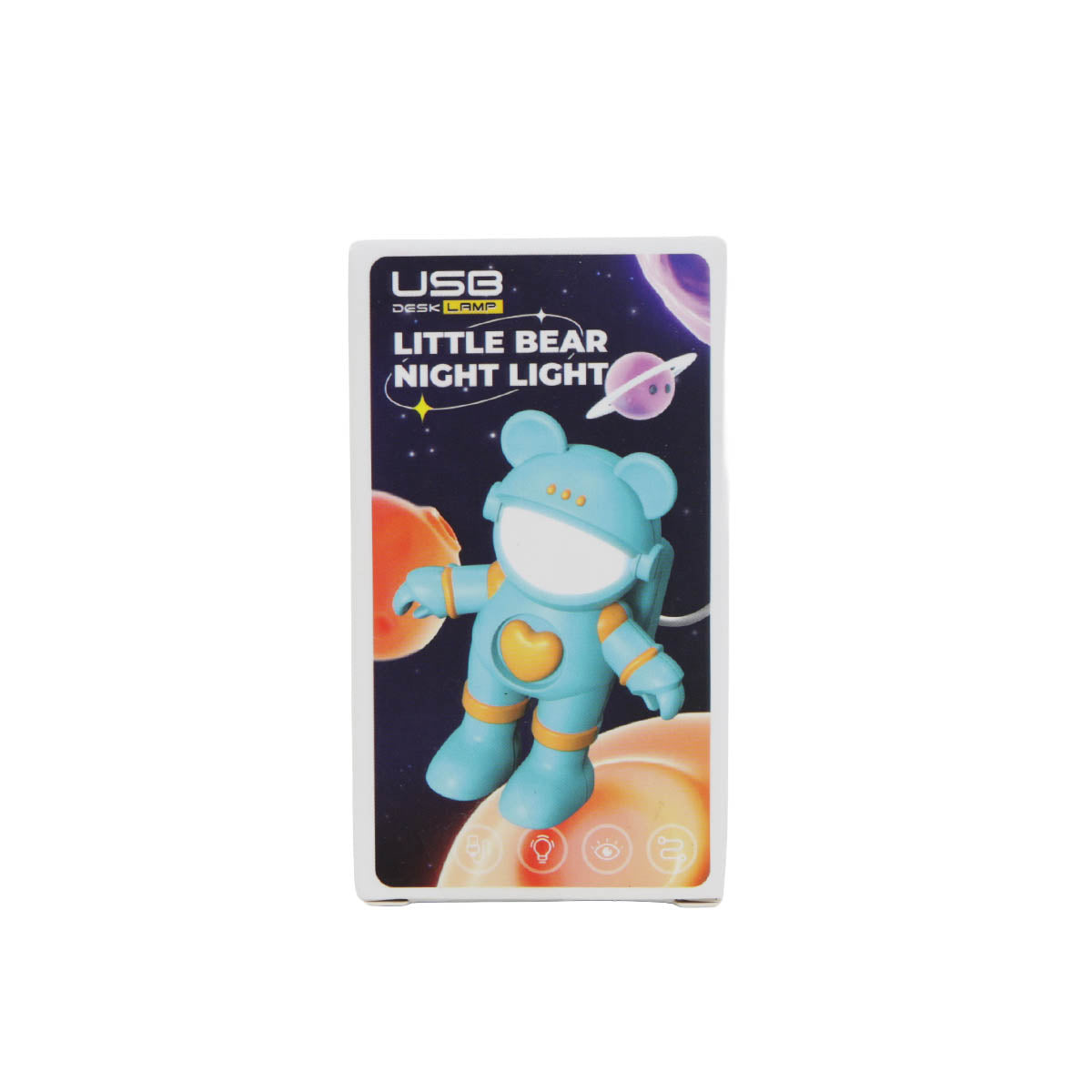 Astronaut bear night light retail box with blue character artwork