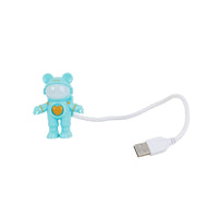 Front view of blue bear night light with visor face and orange chest detail